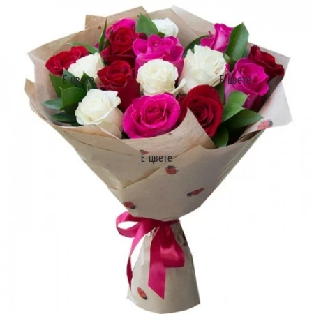 Романтичен букет от рози доставени с куриер