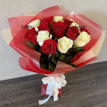 Send flowers - a romantic bouquet of white and red roses