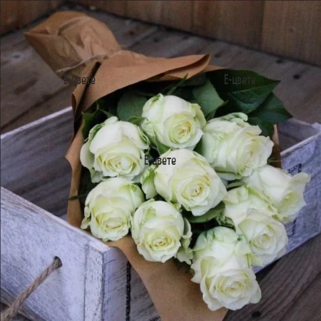 Send flowers with courier - a bouquet of 9 white roses