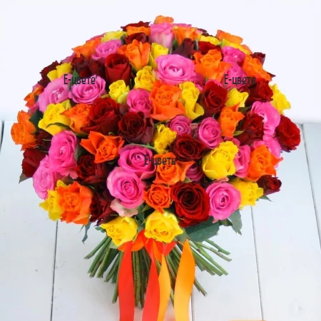 Send a bouquet of 101 roses in various colours.