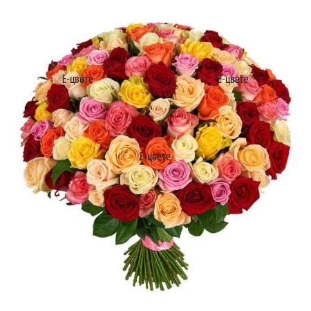 Send a bouquet of 101 roses in various colours.