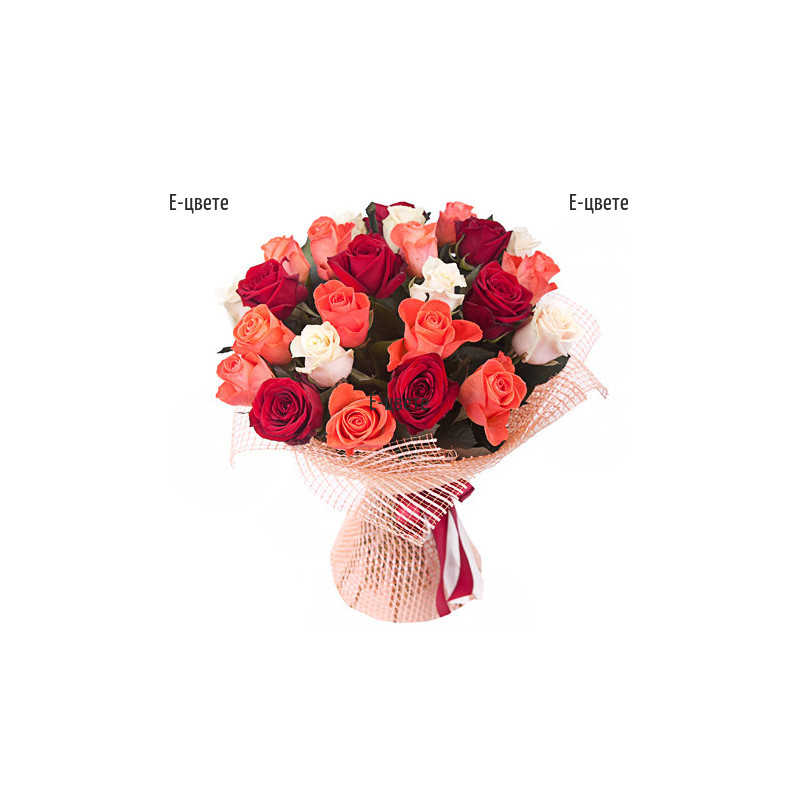 Delivery of a bouquet of 25 roses in three colors