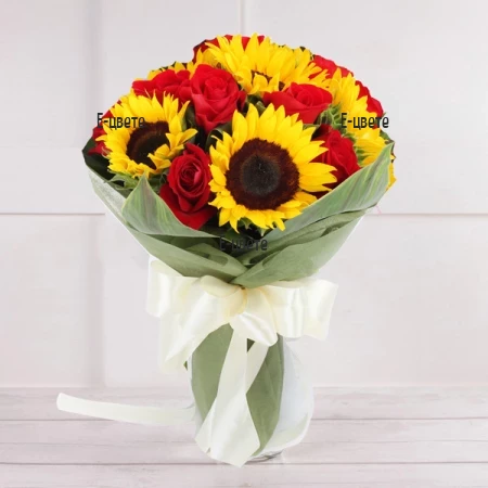 Send bouquet of sunflowers and roses to Bulgaria