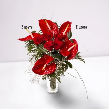 Order online a bouquet of anthuriums and roses