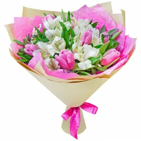 Order a bouquet of spring tulips and alstroemeria