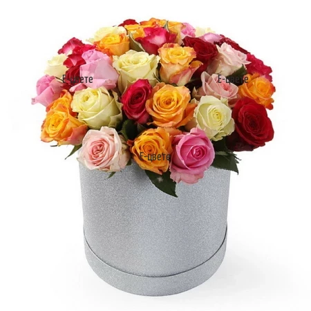 Send 35 roses in a round box to Bulgaria
