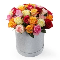 Send 35 roses in a round box to Bulgaria