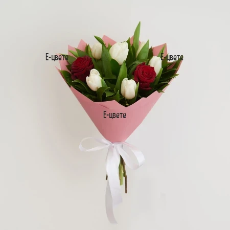 Send beautiful bouquet of roses and tulips to Bulgaria