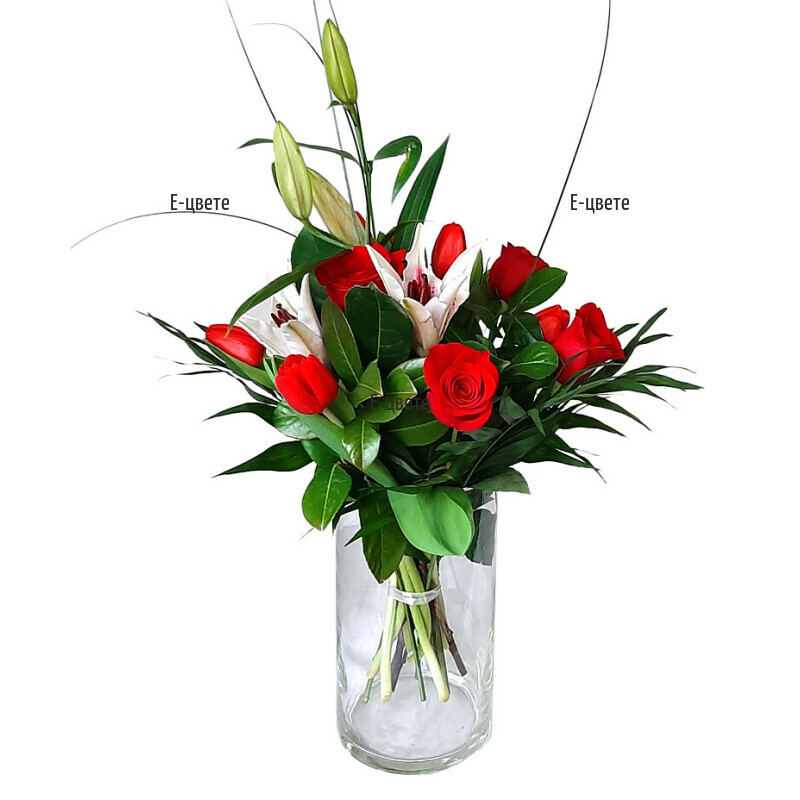 Online order and delivery of a bouquet of lilies and roses
