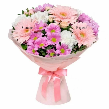 Order a bouquet of pink flowers and greenery online