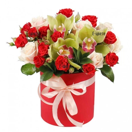 Кутия с рози и орхидеи Джалма