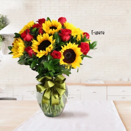 Send to Bulgaria bouquet of roses and sunflowers