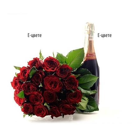 Доставка на луксозни рози и пенливо вино