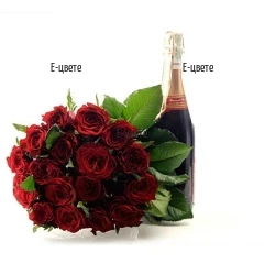 Доставка на луксозни рози и пенливо вино