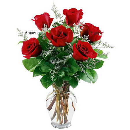 Send flowers and roses in glass vase.