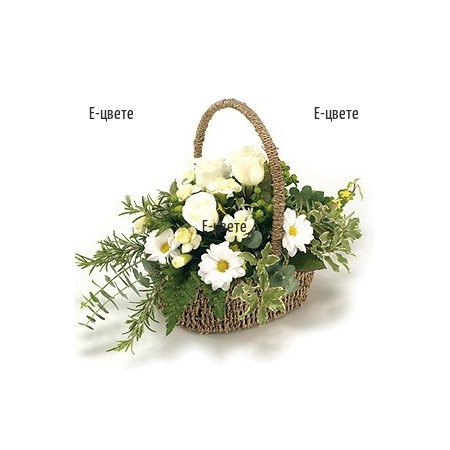 Send white flower basket to Bulgaria