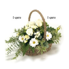 Send white flower basket to Bulgaria