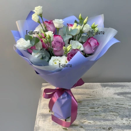 Delivery of a bouquet of pink roses and lisianthus in Bulgaria