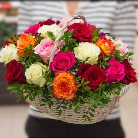 Send to Bulgaria basket with 25 colored roses