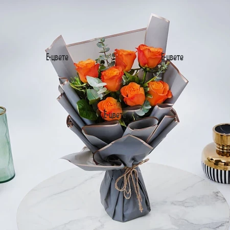 Send a bouquet of 7 orange roses in Ruse Bulgaria