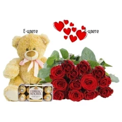 Delivery of bouquet of roses and gifts - The sweet Teddy Bear