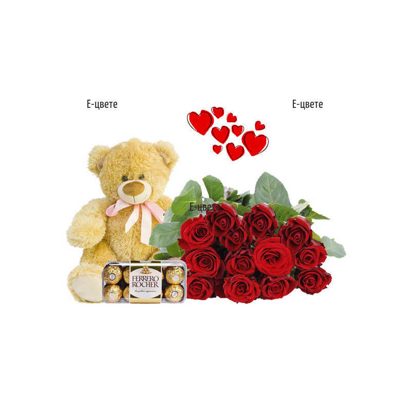 Delivery of bouquet of roses and gifts - The sweet Teddy Bear