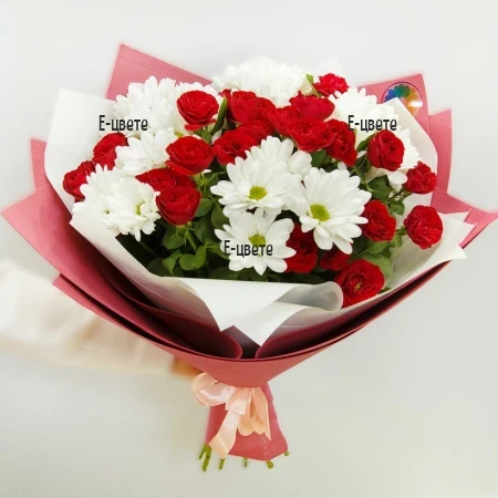 Delivery of a large bouquet of roses and chrysanthemums to Bulgaria