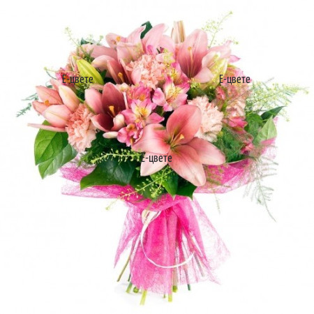 Delivery of bouquet of lilies and carnations