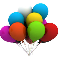 A delivery of balloons, add them to the bouquet of flowers.