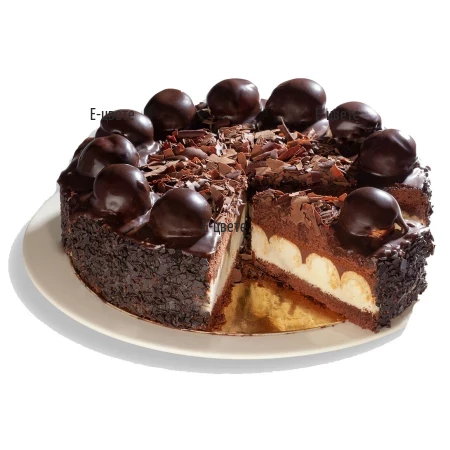 An online order and a delivery of profiteroles chocolate cake