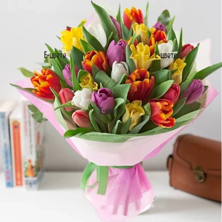 Send bouquet of flowers, tulips and spring flowers.