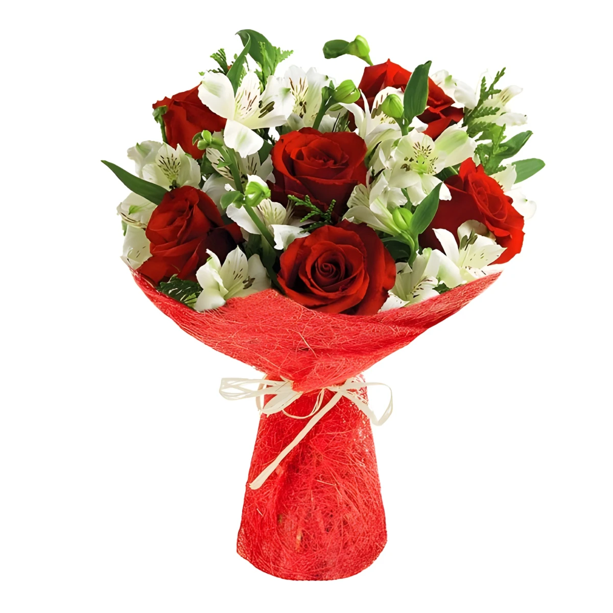 Red roses and alstroemerias