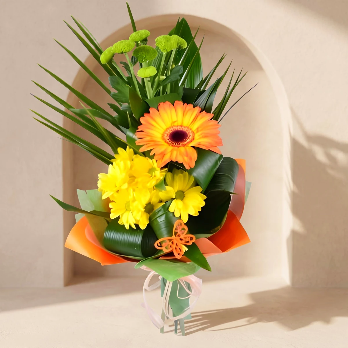 Send a bouquet of one gerbera and chrysanthemums