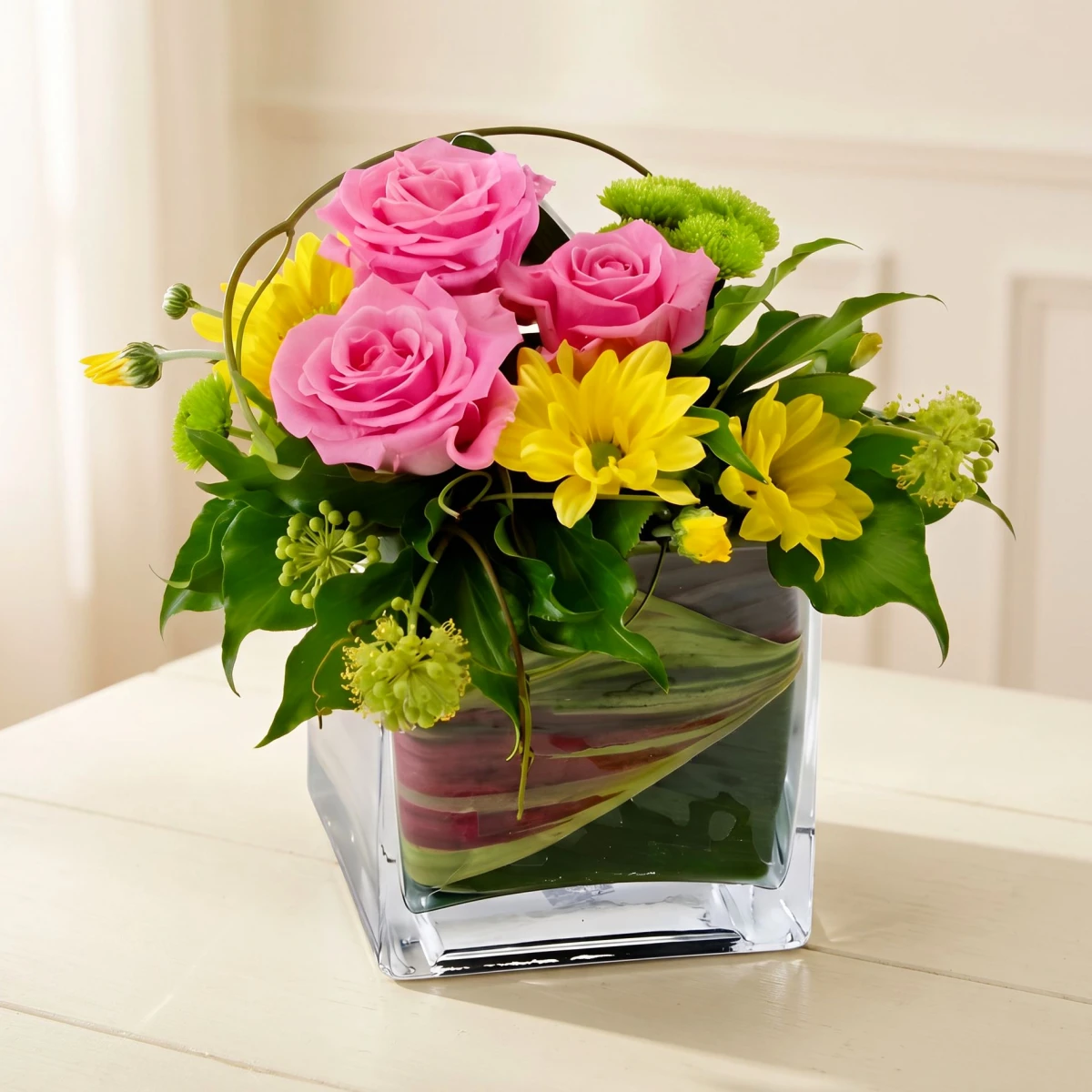Send an arrangement with roses and chrysanthemums to Sofia.