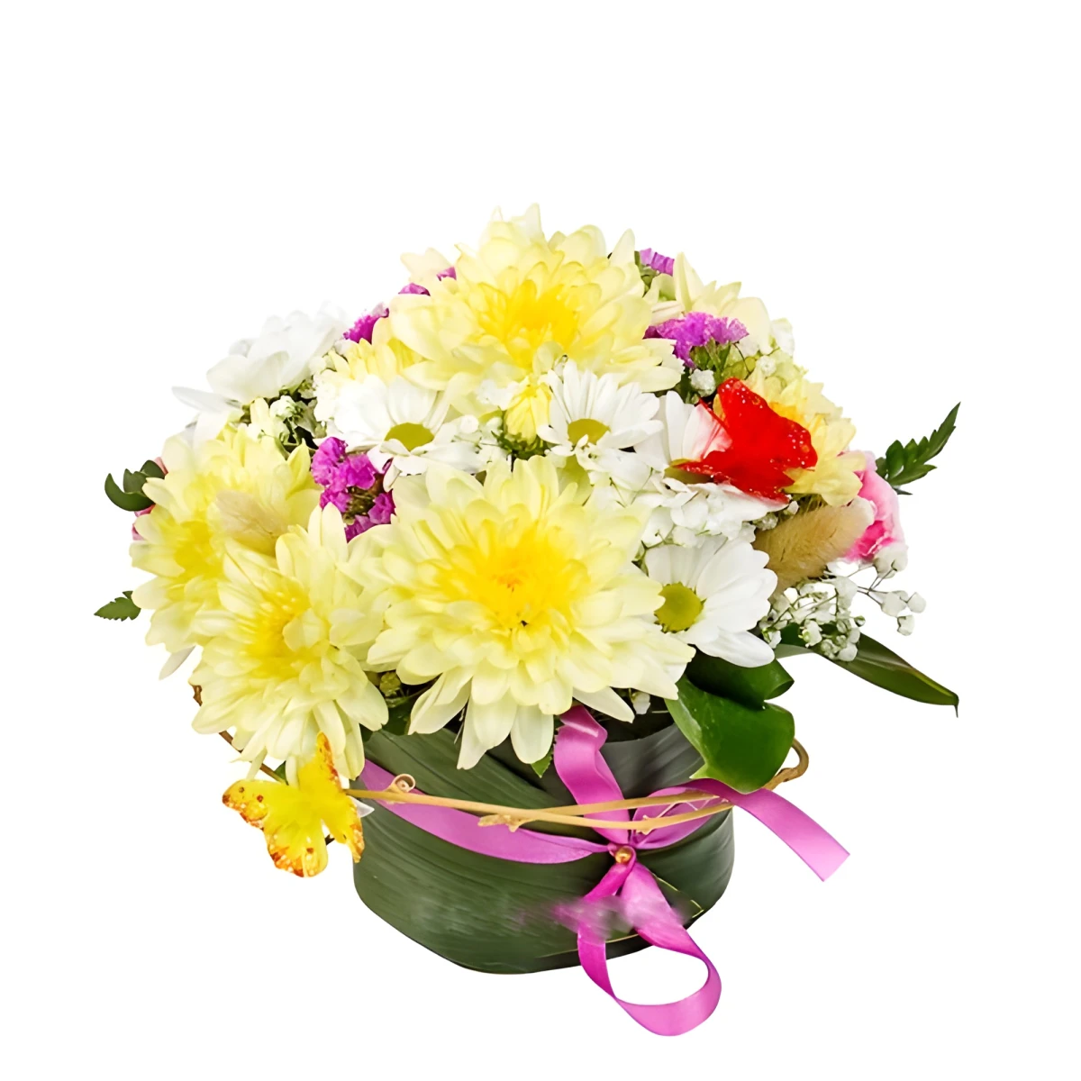 Send an arrangement of chrysanthemums and greenery.