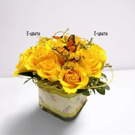 Send roses in glass cube by courier to Sofia.