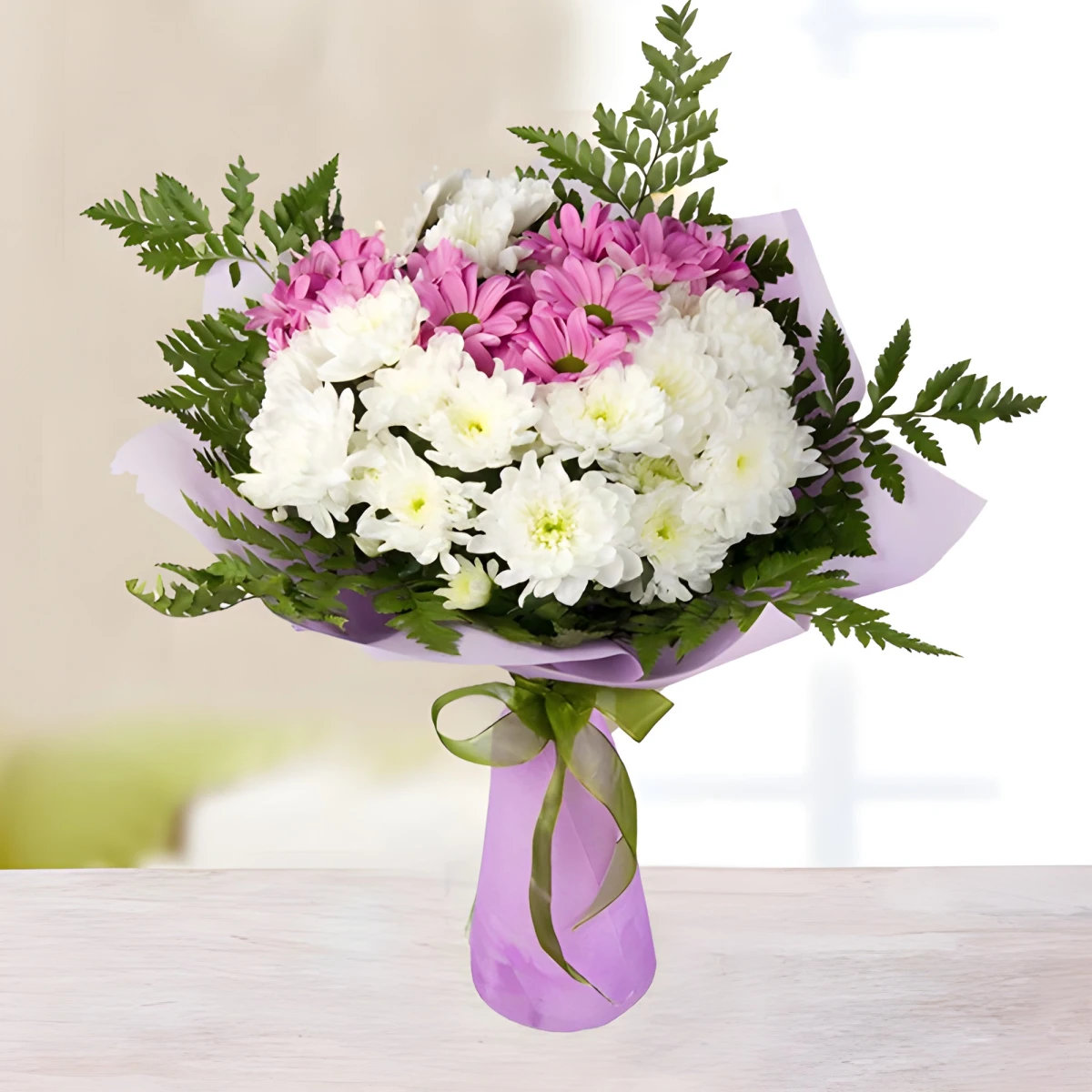 Bouquet of White and Pink Chrysanthemums