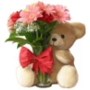 Teddy Bear, flowers and vase