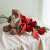 Three Red Roses with a Teddy Bear and Chocolates