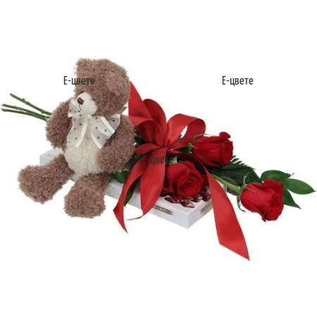 Delivery of three roses and gifts
