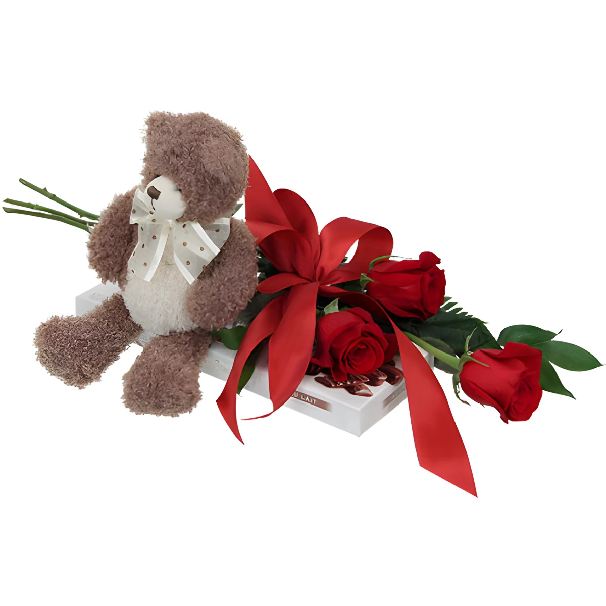 Delivery of three roses and gifts