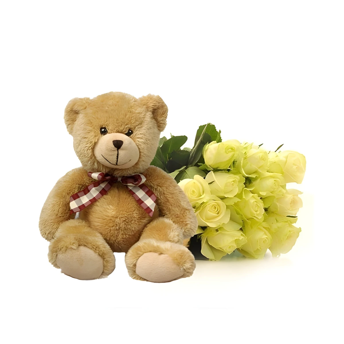 Send a bouquet of white roses and Teddy Bear