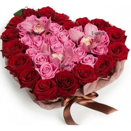 Send a heart of roses and orchids.