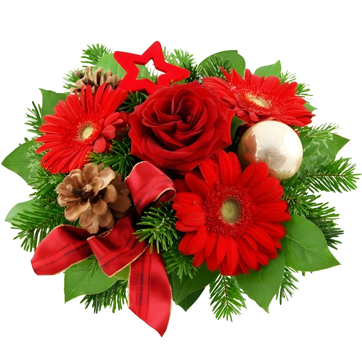 Flower delivery by a courier - a bouquet - Christmas star