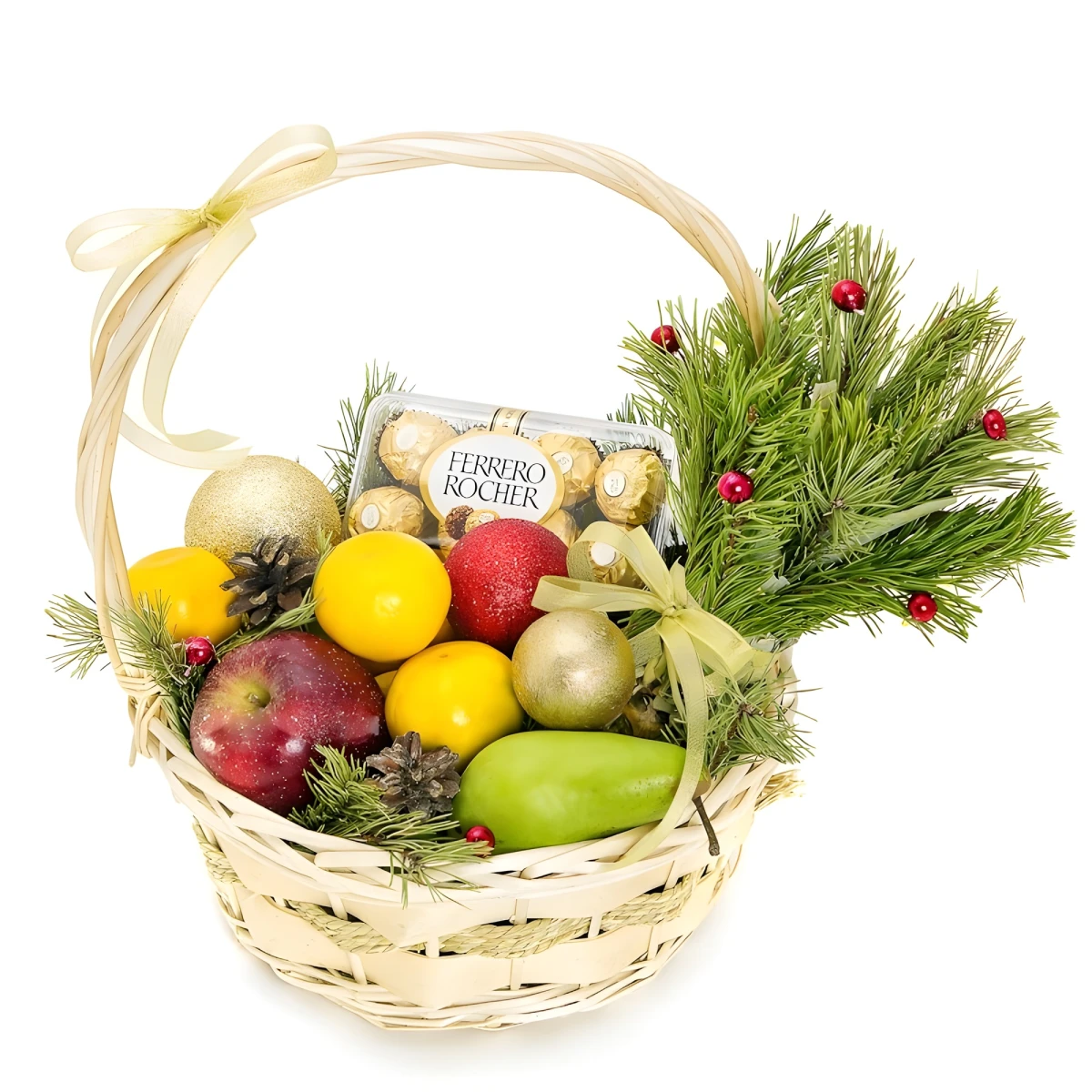 Christmas Basket with fruits and chocolates