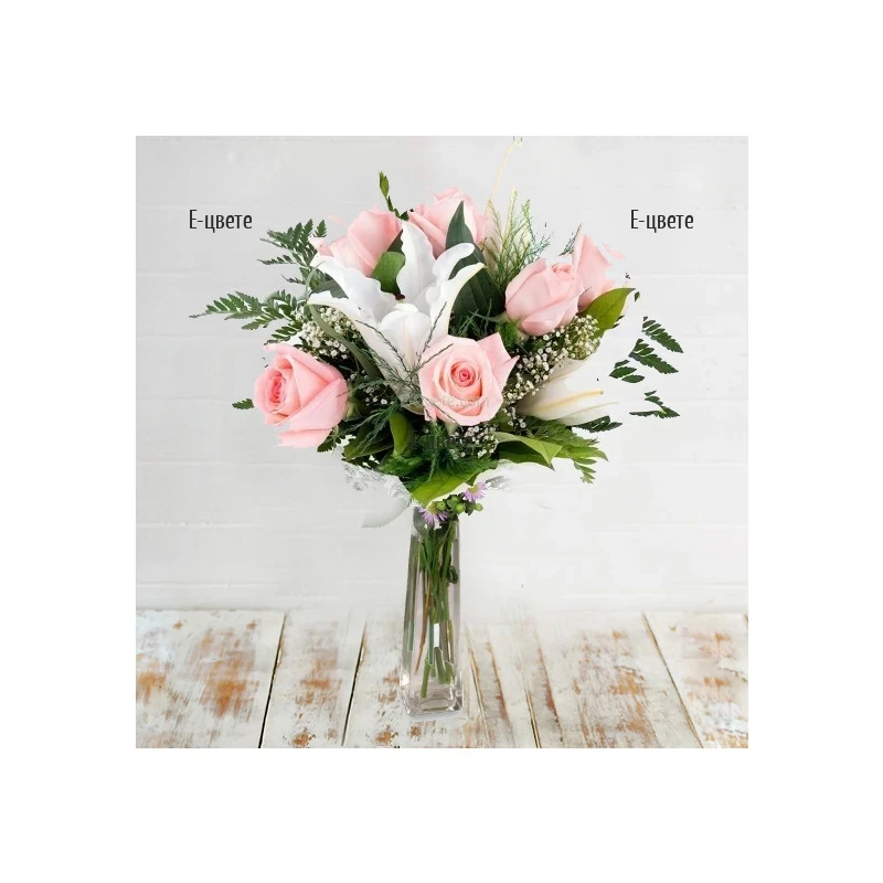 Send a bouquet of white lilies and pink roses