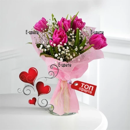 Send a bouquet of pink cyclamen tulips.