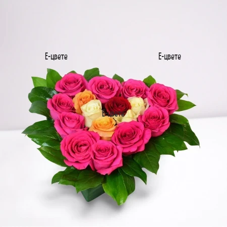 Order romantic heart of roses and flowers