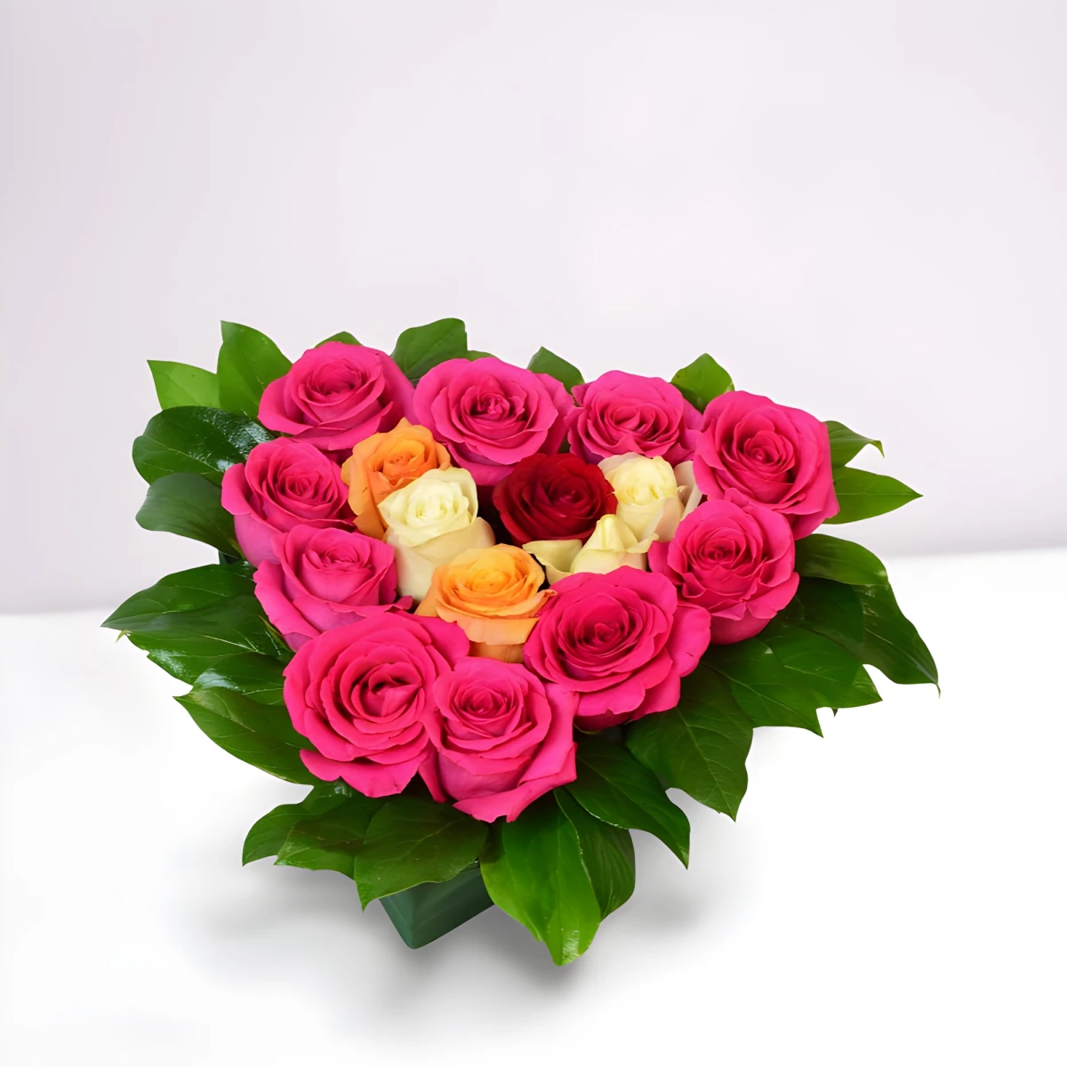 Order romantic heart of roses and flowers