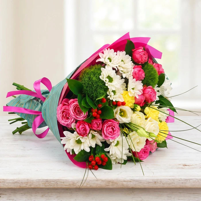 Colourful Chrysanthemum and Lisianthus Birthday Bouquet